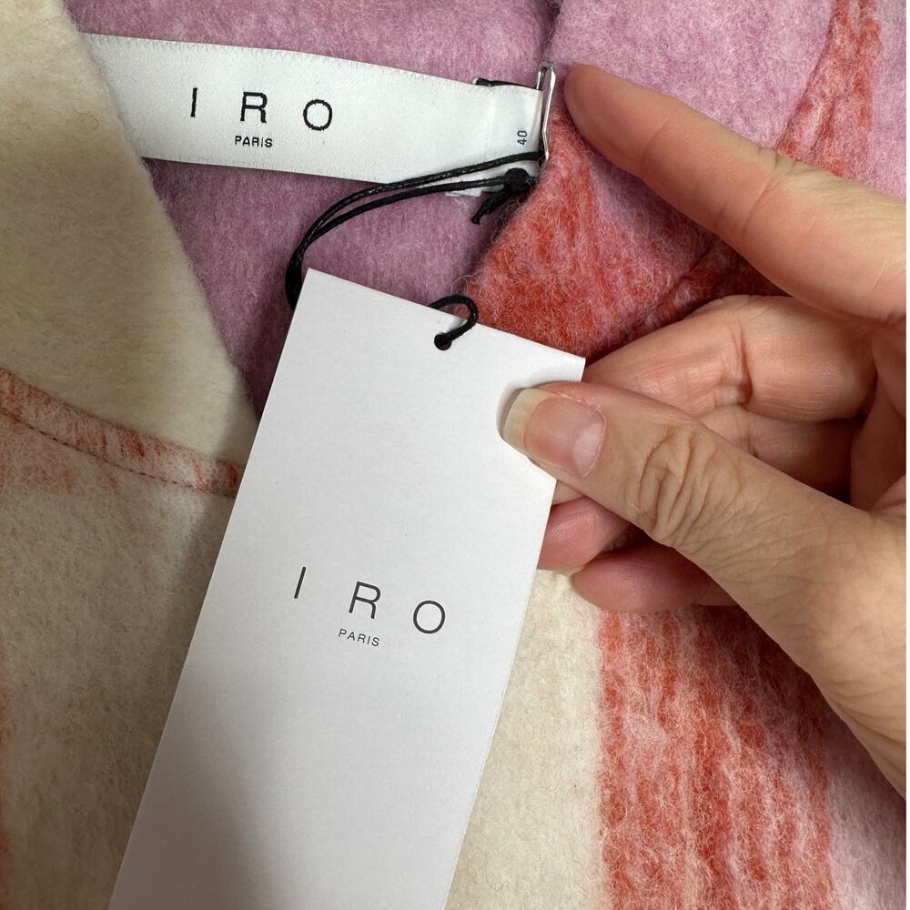 IRO Lahiana Biker Jacket Pink Tartan Plaid Long Sleeve Wool Bomber 40 / M - Picture 12 of 14